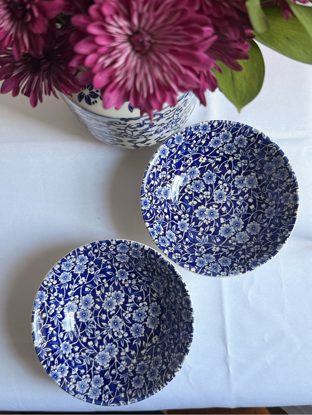 Blue Floral Ceramic Serving Bowls - Set of 2